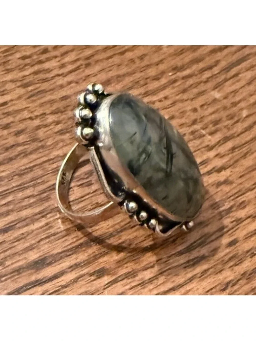 Prehnite Sterling Silver Ring Size 9.5 Boho Statement Oval Green